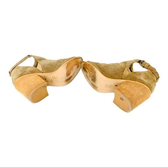 Sole Society Ferris Suede Peep Toe Block Heel Side Zip Tan Leather Womens Size 6 - Picture 6 of 9